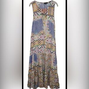 Tolani collection patchwork Multicolor Geometric & Stripe Maxi Dress XL NWT
